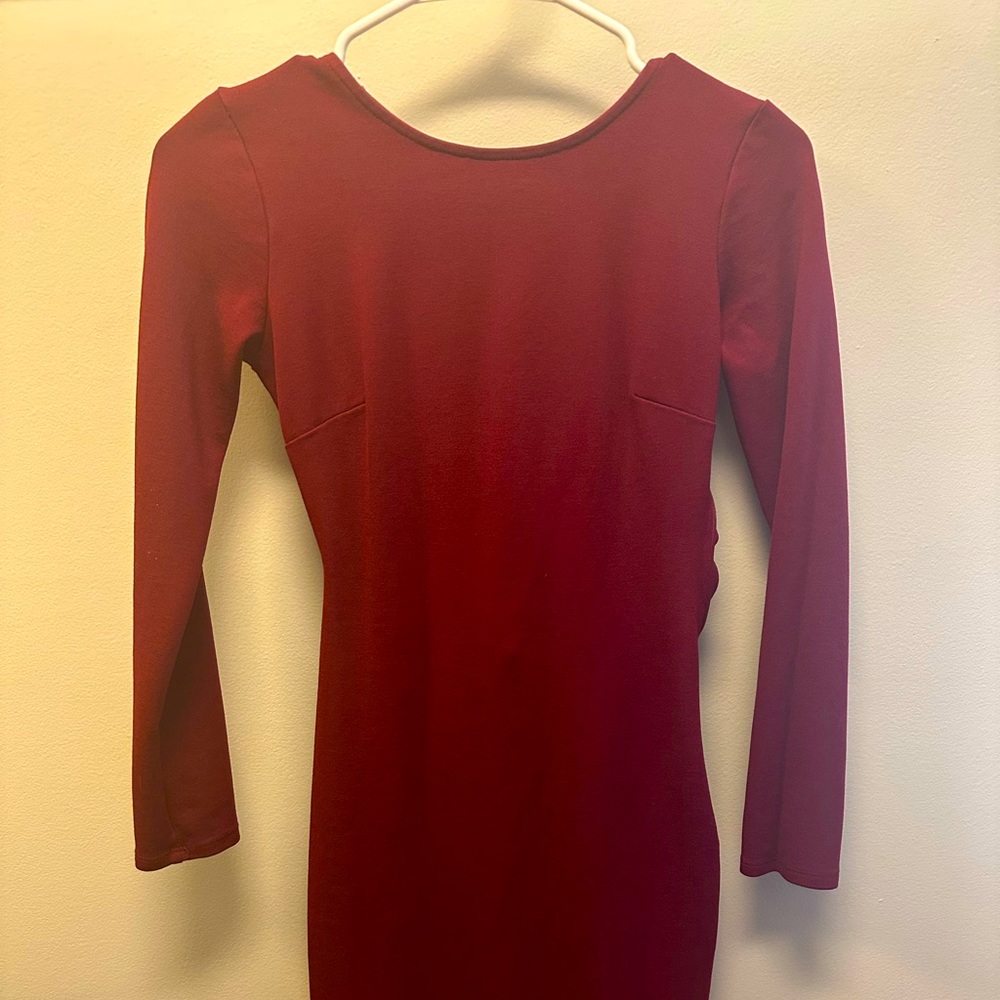 Burgundy long sleeve dress - high neck with a sexy back!